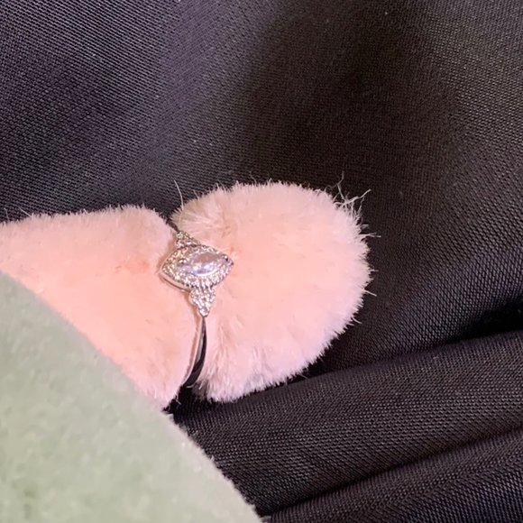 Silver Tone Delicate Ring with Clear Marquise Stone and Pave Stones Size 8 - Picture 5 of 9